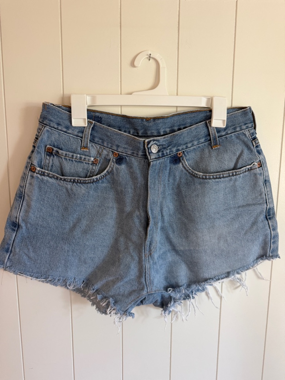 Levi's Distressed Light Blue Denim Cutoff Shorts